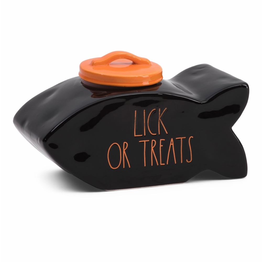 Rae Dunn Lick or Treats Fish Cat Pet Canister Jar Holiday Halloween New in Box